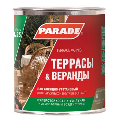 Лак для террас и ландшафтных элементов алкидно-уретановый полуматовый "PARADE Classic" L-25 0,75 л